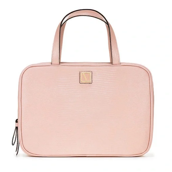 Victoria’s Secret Blush Pink Makeup Toiletries Bag Embossed Lizard Textured NEW - Picture 10 of 10